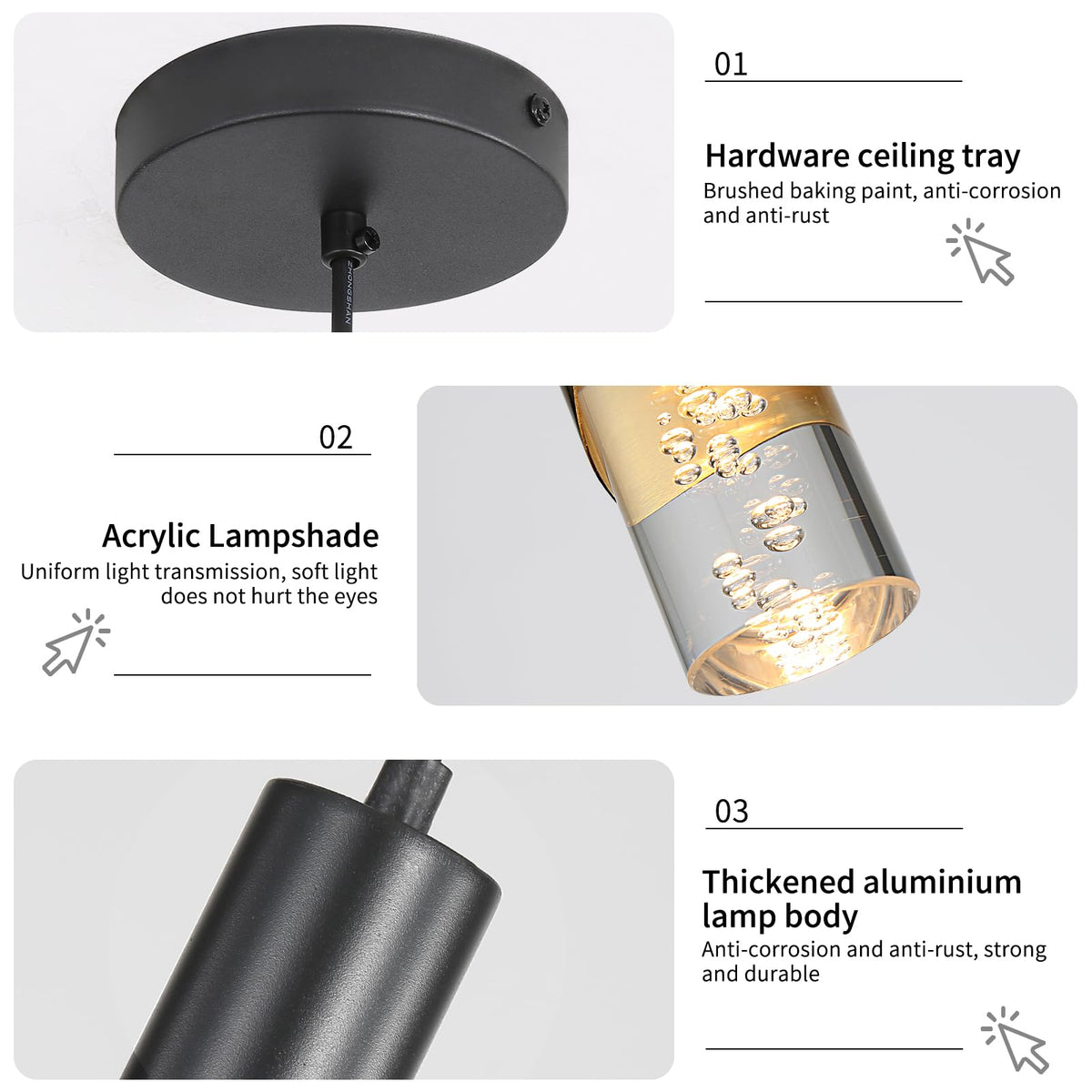 Inspired Nelson Style 2 Pack Modern Black Mini Pendant Light, Bubble Acrylic, 3 Color