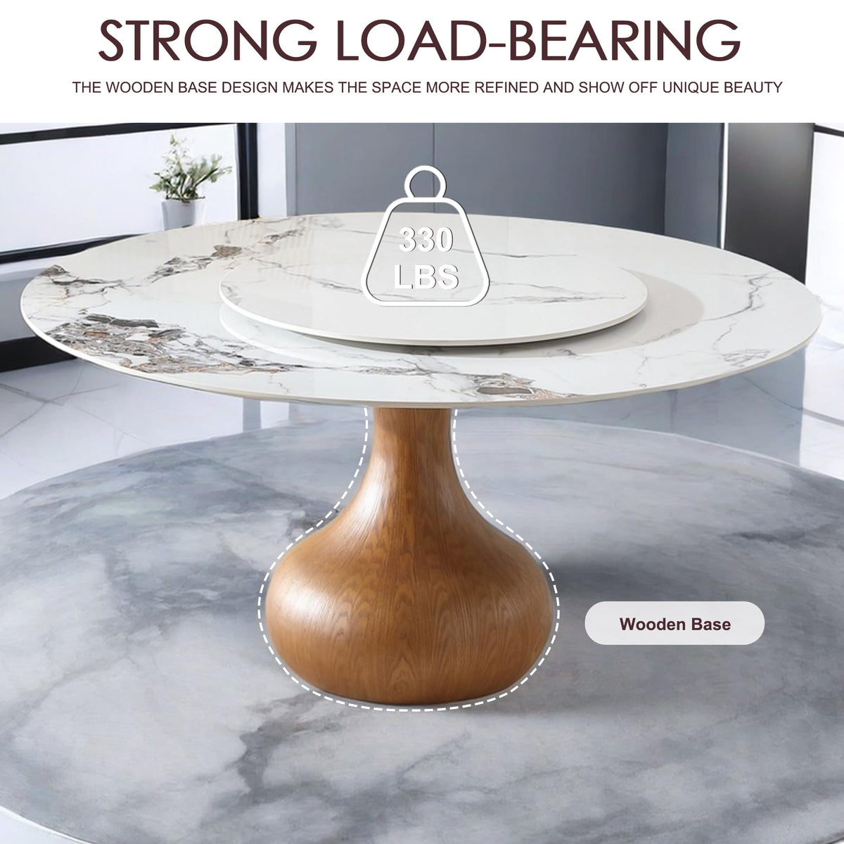 Marble Dining Table, 59" D Round Dining Tabletop with 31.5" D Detachable Turntable, Luxurious Sintered Stone Dining