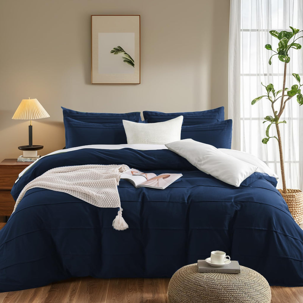 Organic Cotton Duvet Cover, Pleated, Navy Blue