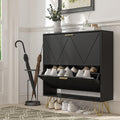 Shoe Cabinet with 2 Flip Drawers, Black Shoe Storage Cabinet, Slim Wooden Freestanding Shoe Rack, Shoe Organizer with