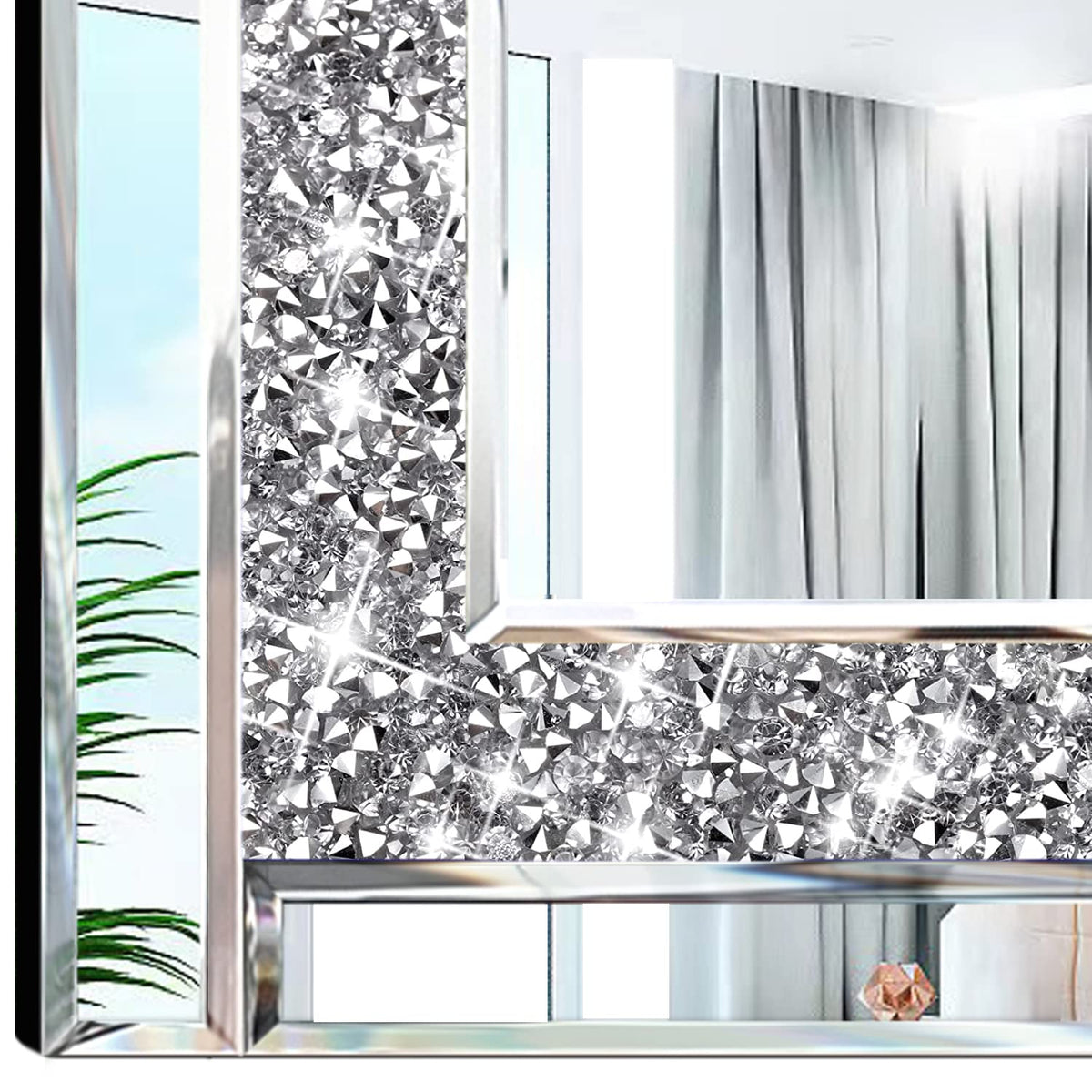 Crystal Crush Diamond Silver Mirror 12'' x 12'' 2PCS,Frameless Stylish Gorgeous Diamond Decor Glam Glass Mirror.