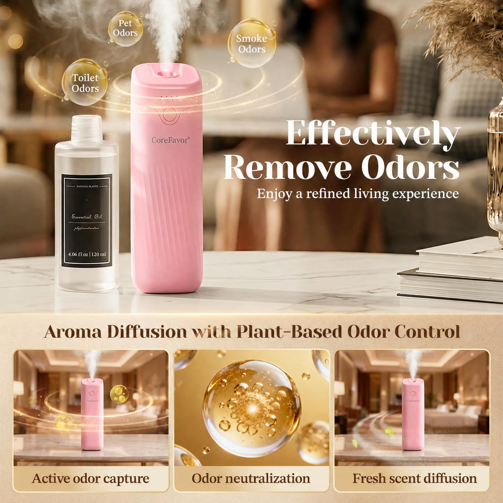 Waterless Essential Oil Diffuser with 3x120ml Oil (Pink)