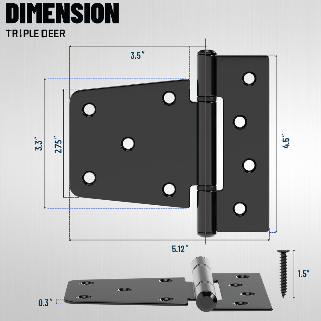 3.5 Inch Heavy Duty Gate Hinges, 8 Pack Extra Thick Black Iron Door Hinges