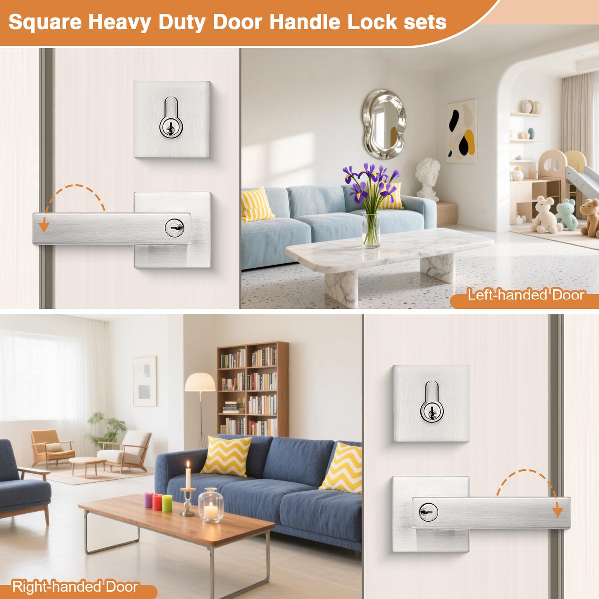 Square Keyed Entry Levers and Single Cylinder Deadbolts Combo Pack, Satin Nickel Heavy Duty Entrance Locksets Bedroom