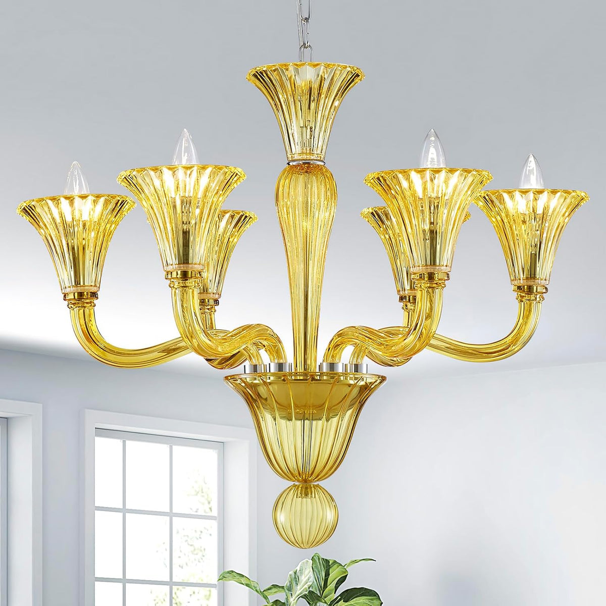 Six-Light Modern Crystal Chandelier with Clear Prism Drops for Dining
