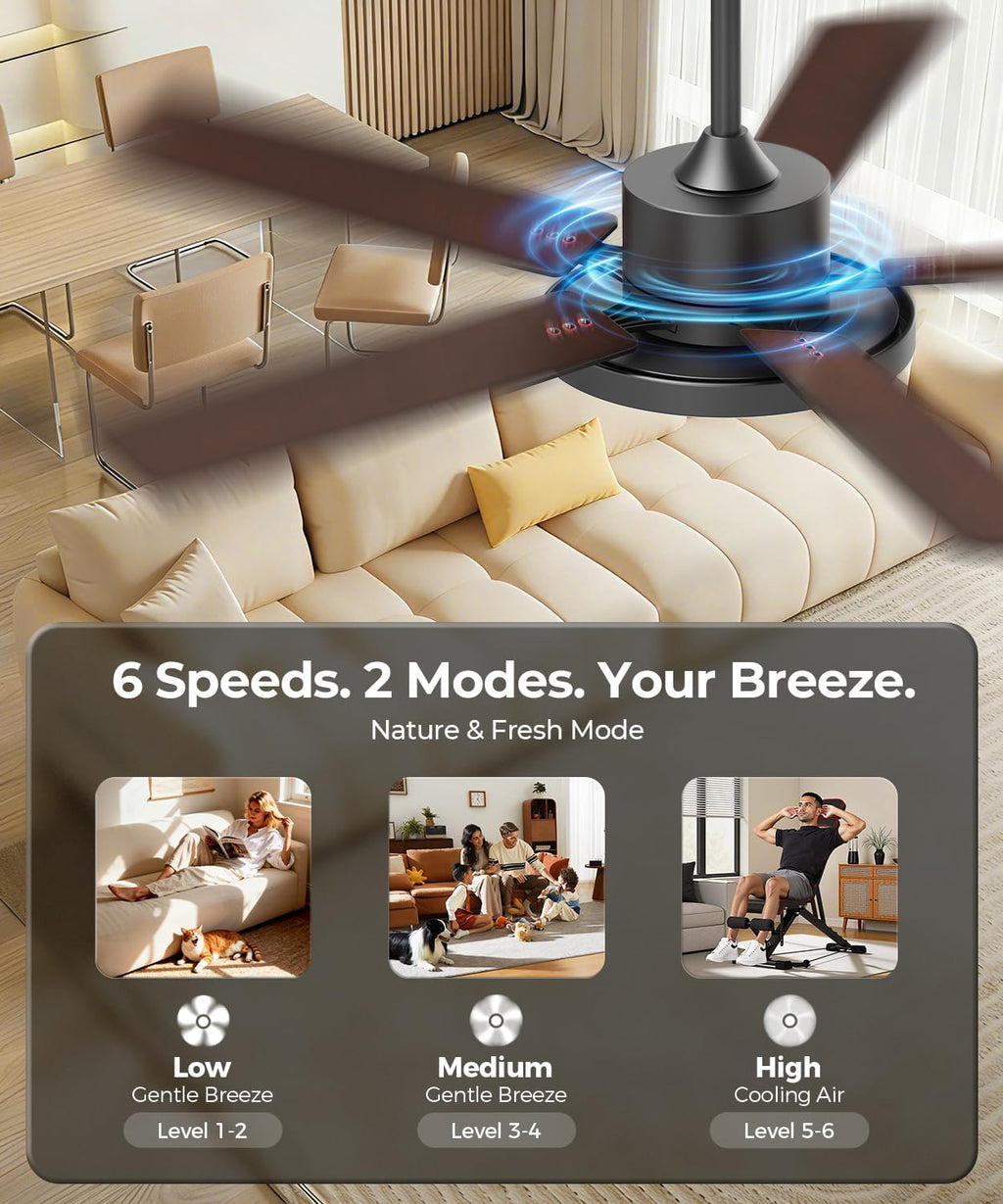52" Smart Flush Mount Ceiling Fan with Light & Remote
