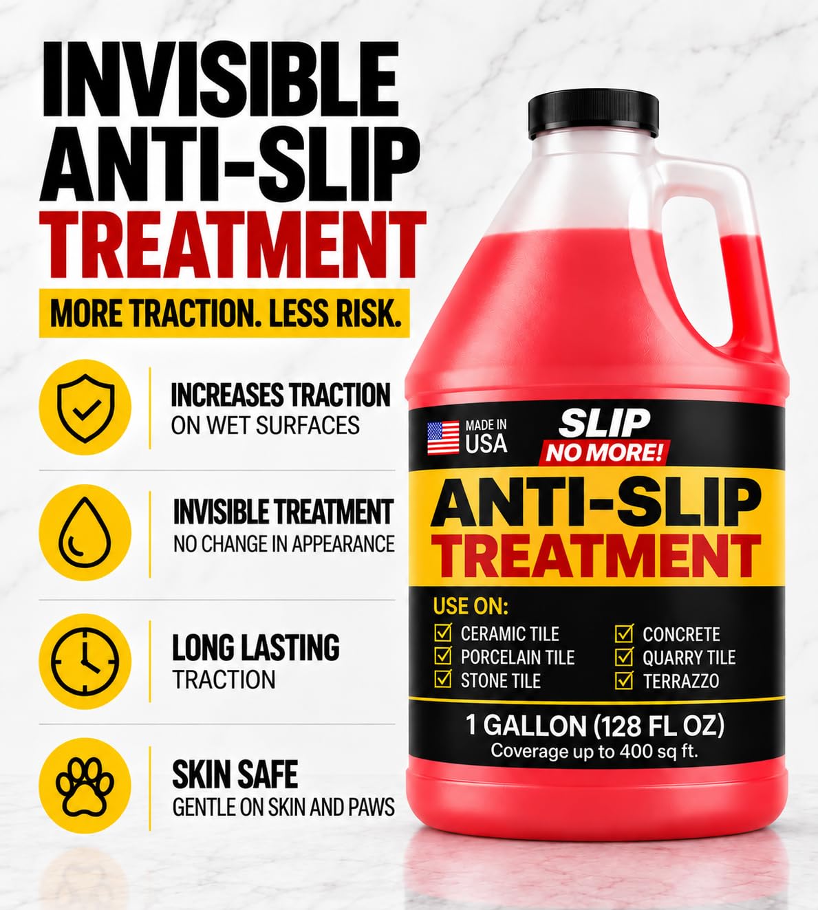 Anti Slip Tile Treatment (4 Gal) Non-Slip Floor Treatment for Grip on Stone, Porcelain & Ceramic. Indoor & Outdoor