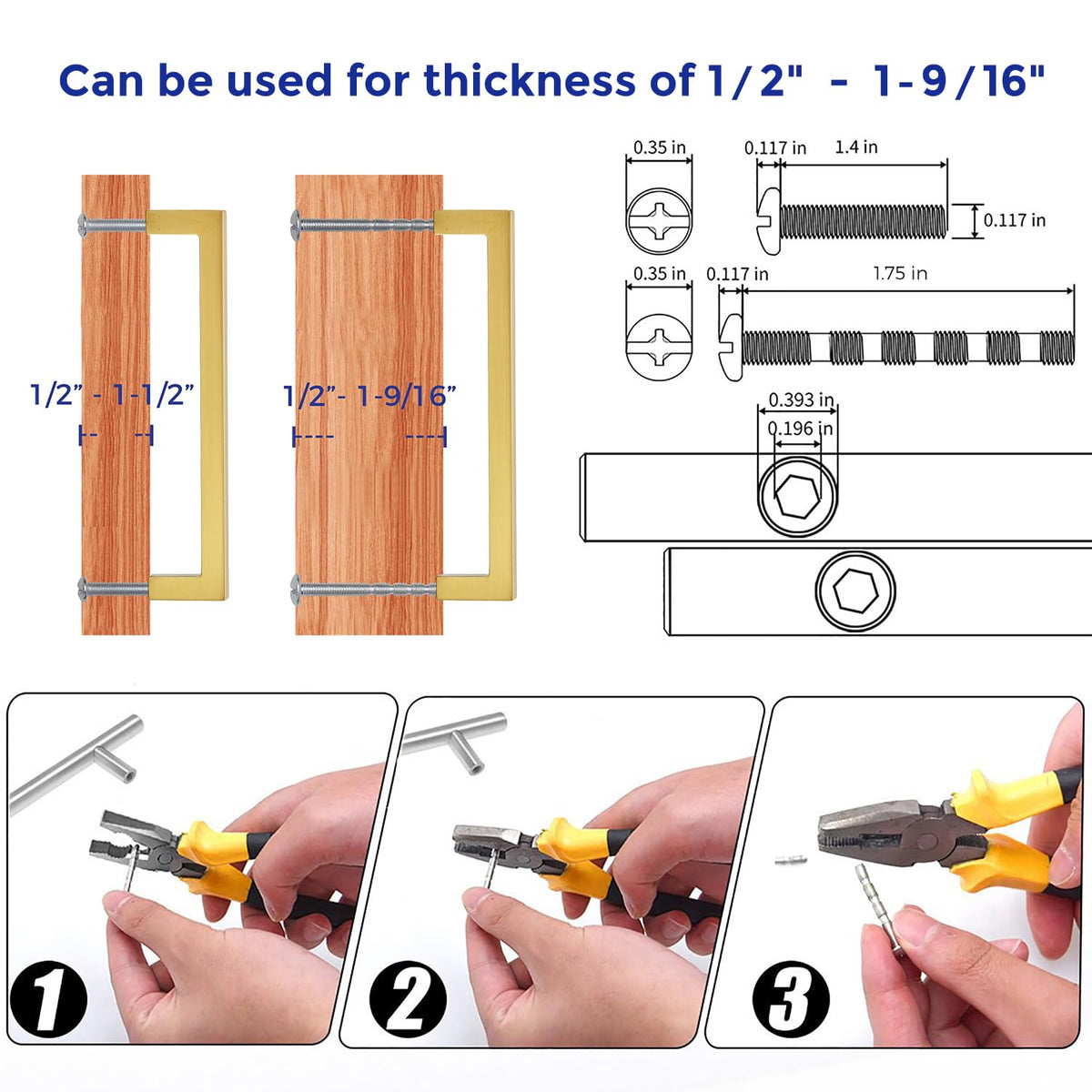 Gold Cabinet Handles Solid Cabinet Pulls, 5 Inch CC, 10 Pack