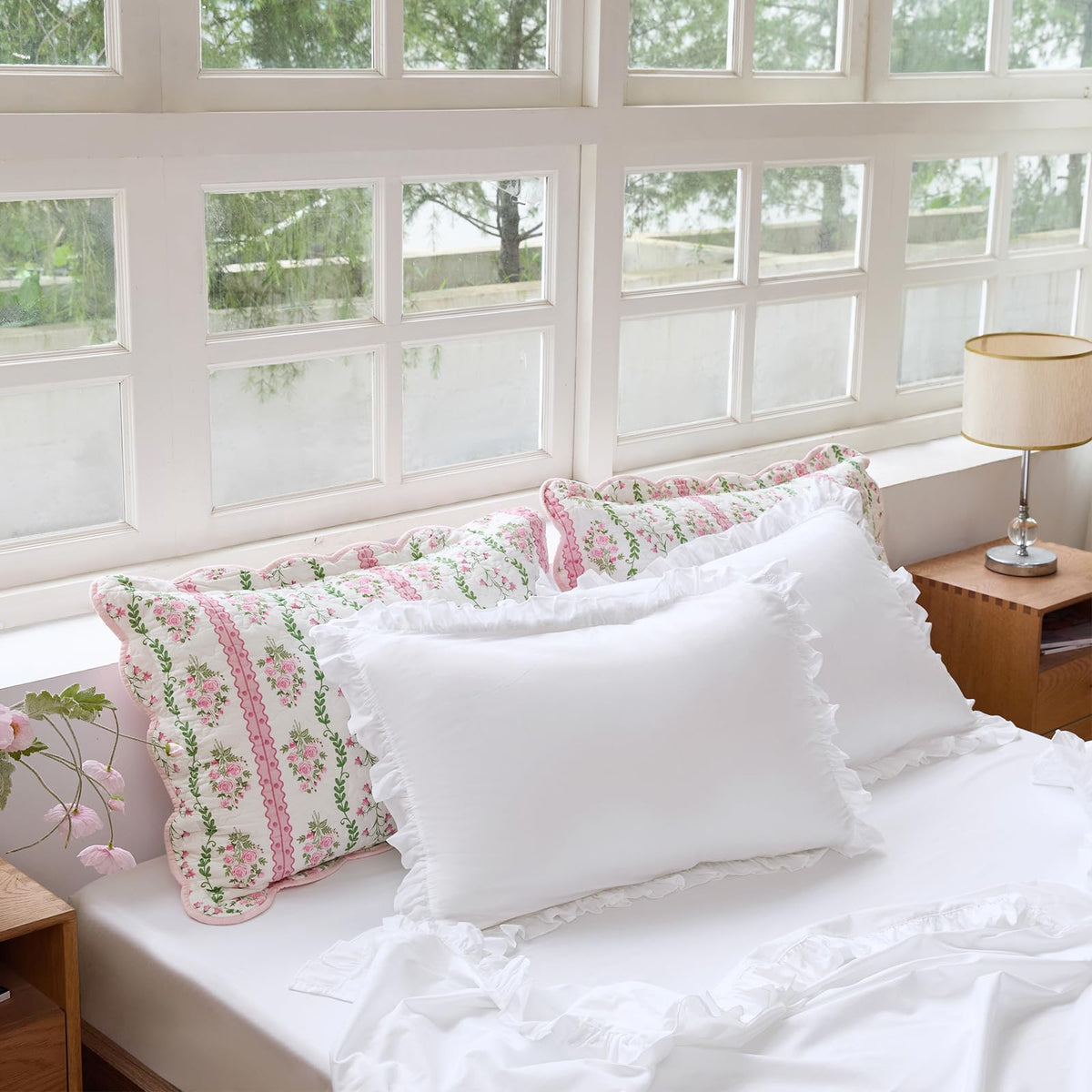 White Cotton Percale Ruffled Bed Sheet Set Sheets 4Pcs