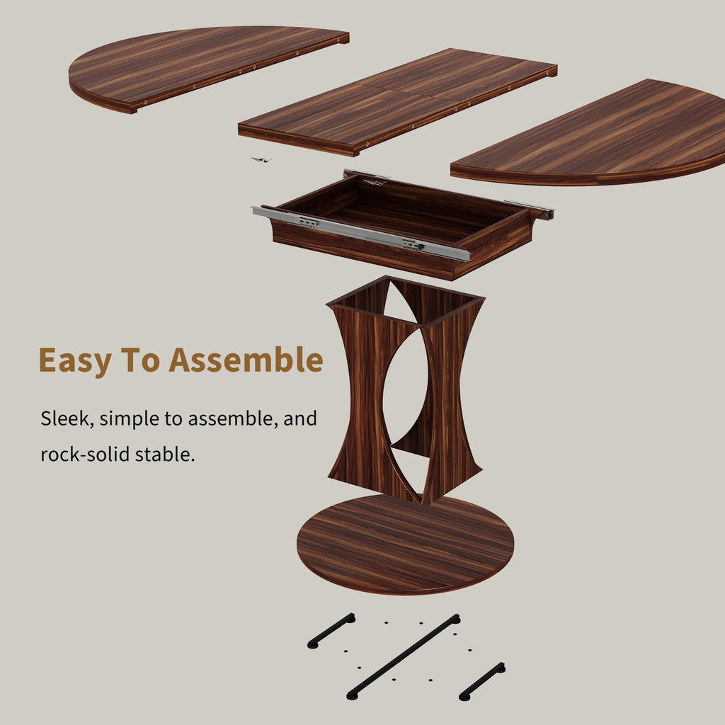 Inspired Saarinen Style 43"-59" Extendable Dining Table, Round Kitchen Table with Modern Arcs Pedestal, Oval Dinner Table with Removable