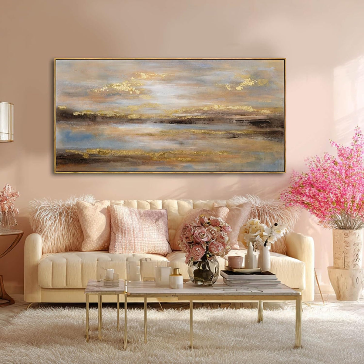 Gold Abstract Wall Decor Modern Artwork Framed Canvas Painting Large Wall Art Bedroom Wall Decor Living Room Print