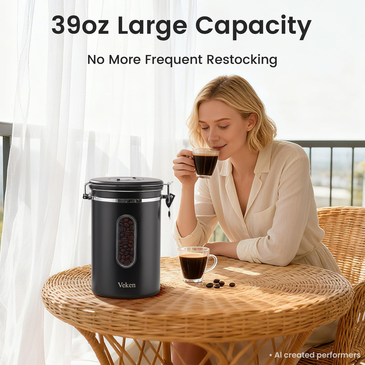 Coffee Canister with Window, 39OZ Large Airtight Stainless Steel Jars