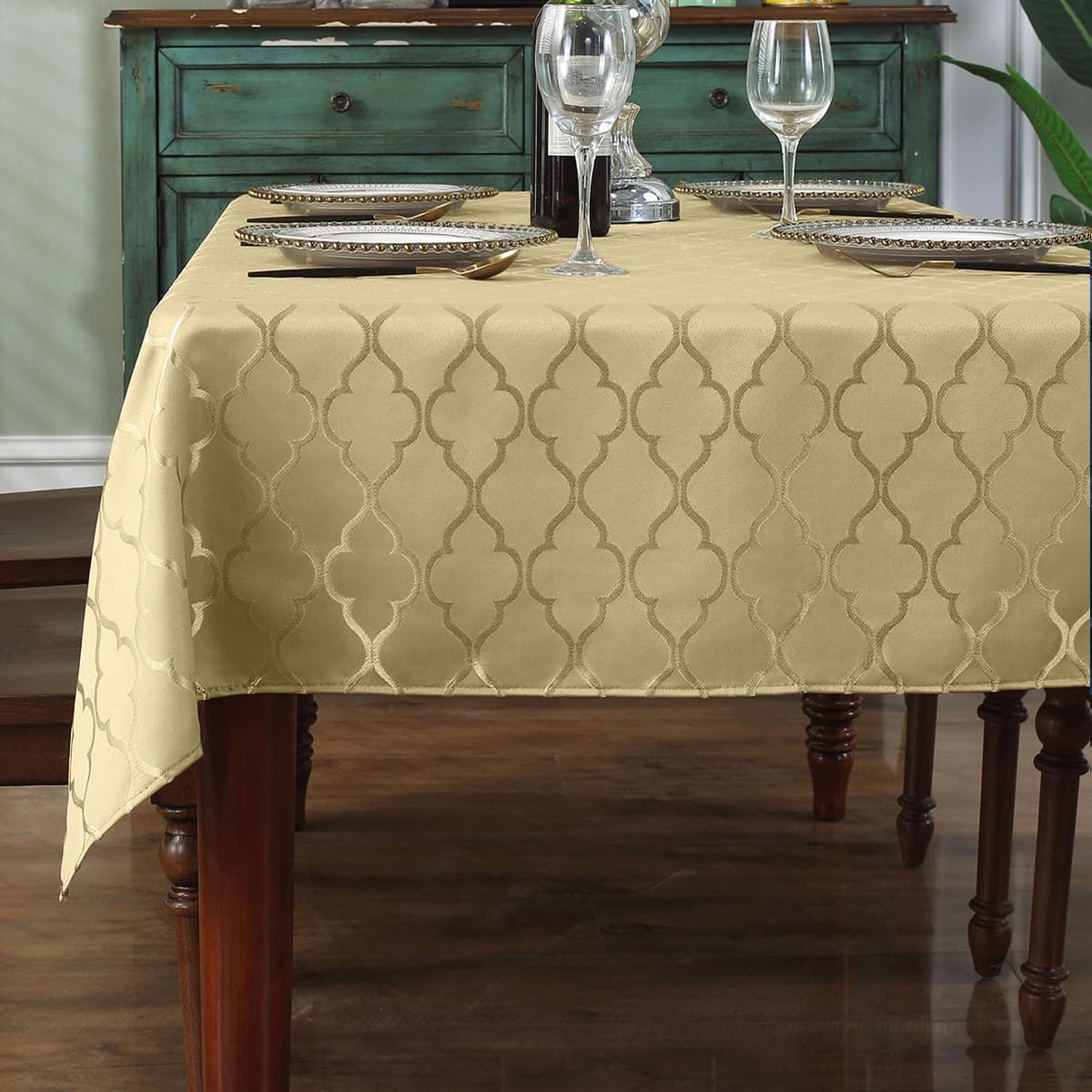 Autumn Gold Jacquard Damask Rectangle Tablecloth 60"x84"