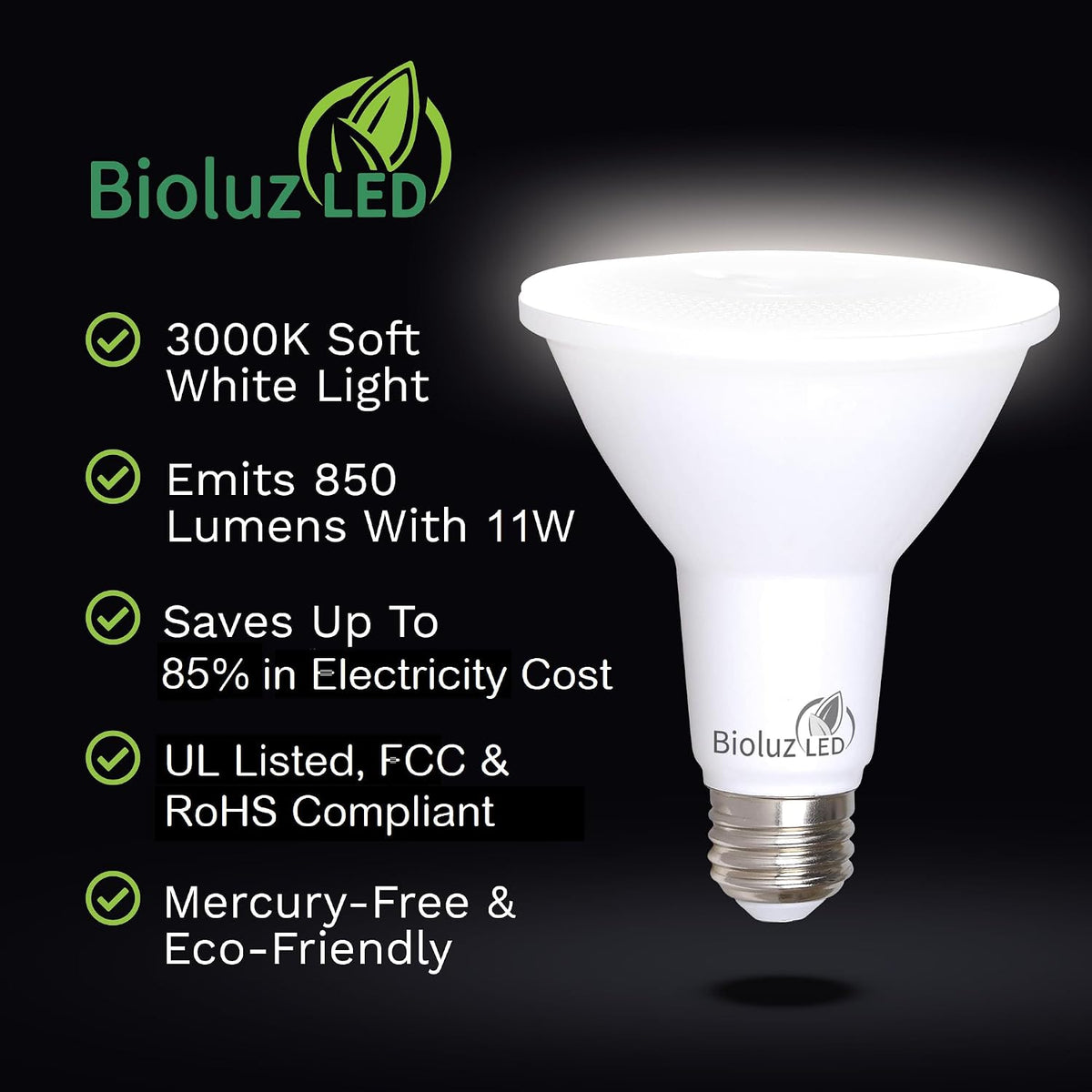 4 Pack PAR30 LED Bulbs Flood Light Indoor/Outdoor High CRI 75W Equivalent Using 11W Dimmable 3000K Soft White 850