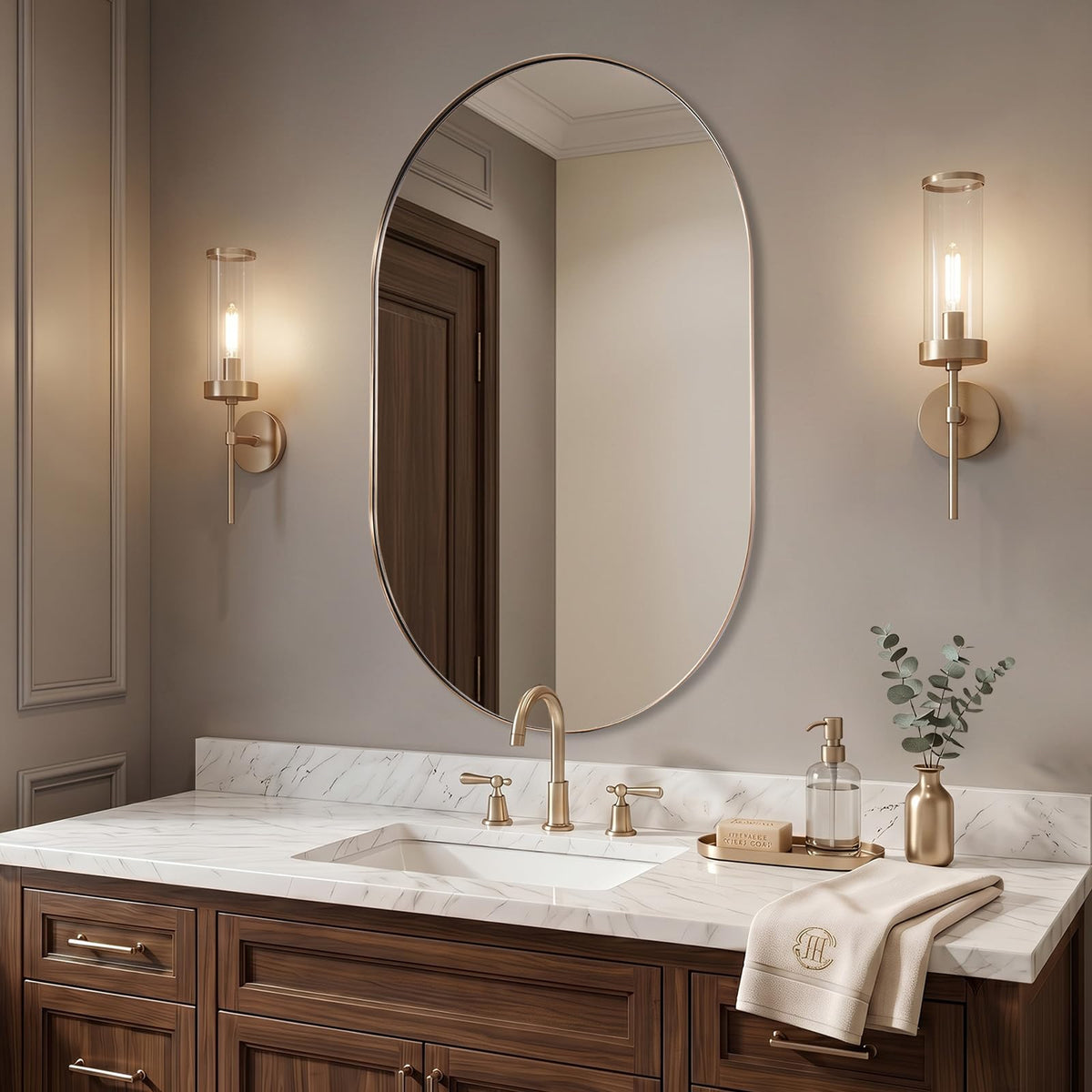 Contemporary 24x40 Champagne Bronze Oval Mirrors