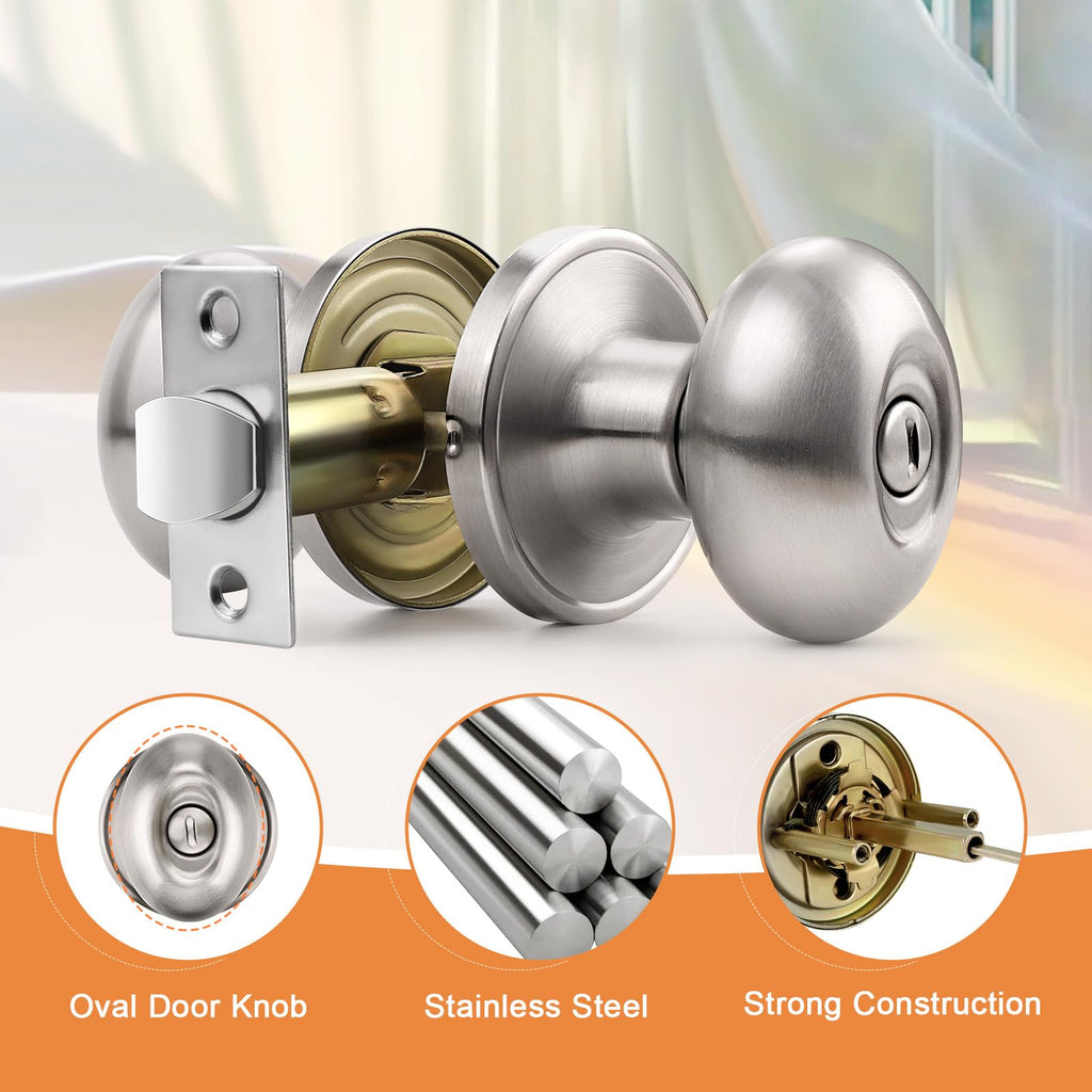 8 Pack Oval Privacy Door Knobs Interior Satin Nickel Door Knobs Bedroom Keyless Egg Shaped Door Knobs and Handles