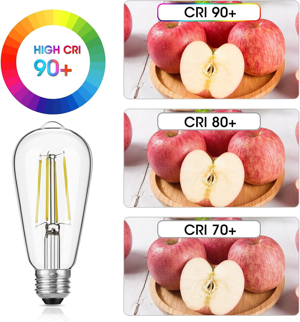 ST19 Vintage LED Edison Bulbs, 60W Eq, Dimmable, Daylight 5000K, 4-Pack