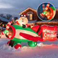 10.5 FT Animated Christmas Inflatables Santa Claus on Airplane, Santa Claus on Helicopter with Merry Christmas