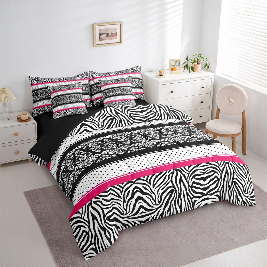 Zebra Damask Comforter Set Stripe Bedding Set Full Size 7 Pieces