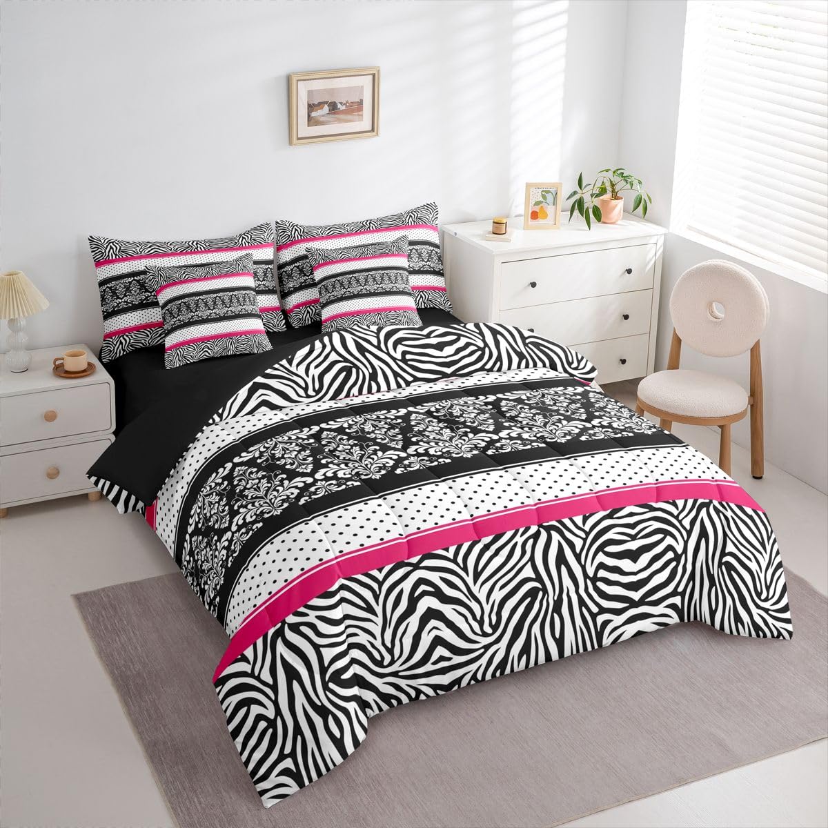Zebra Damask Comforter Set Stripe Bedding Set Full Size 7 Pieces