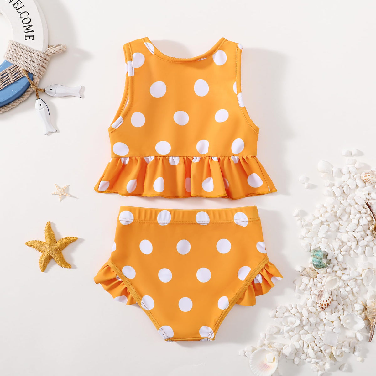 Baby Swimsuit Girl Two Piece Bathing Suit Toddler Girls Summer Beach Ruffle Tankini Swimwear Polka Dot