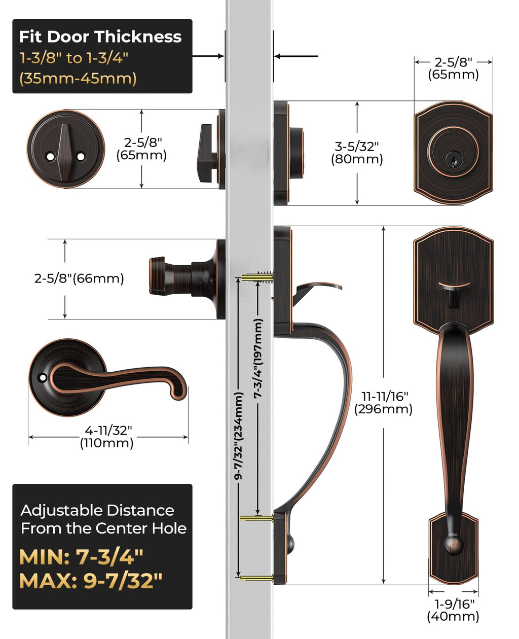 Oil Rubbed Bronze Front Door Handle and Deadbolt Set with Lever