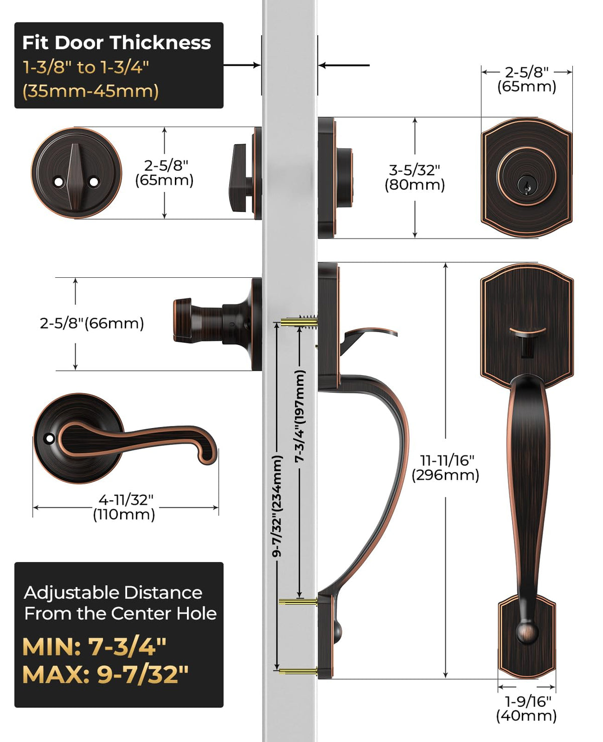 Oil Rubbed Bronze Front Door Handle and Deadbolt Set with Lever