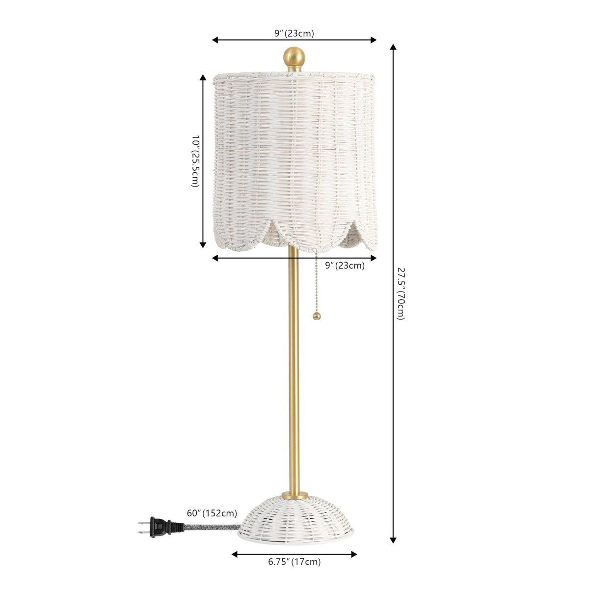 Celerie 27.5" Rattan Buffet Lamp, White/Brass Gold, Set of 2