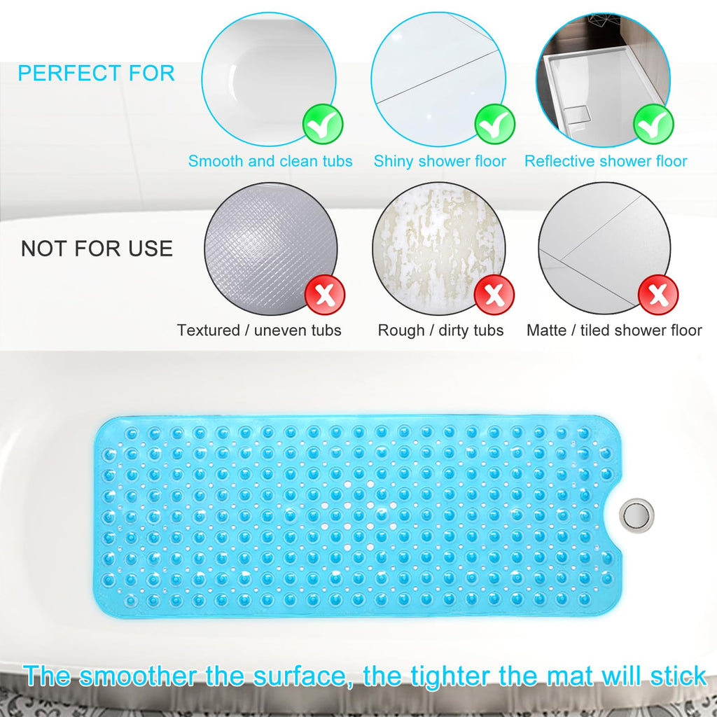 Upgrade Baby Bath Mat Non Slip Extra Long Bathtub Mat for Kids 40 X 16 Inch - Eco Friendly Bath Tub Mat with 200 Big