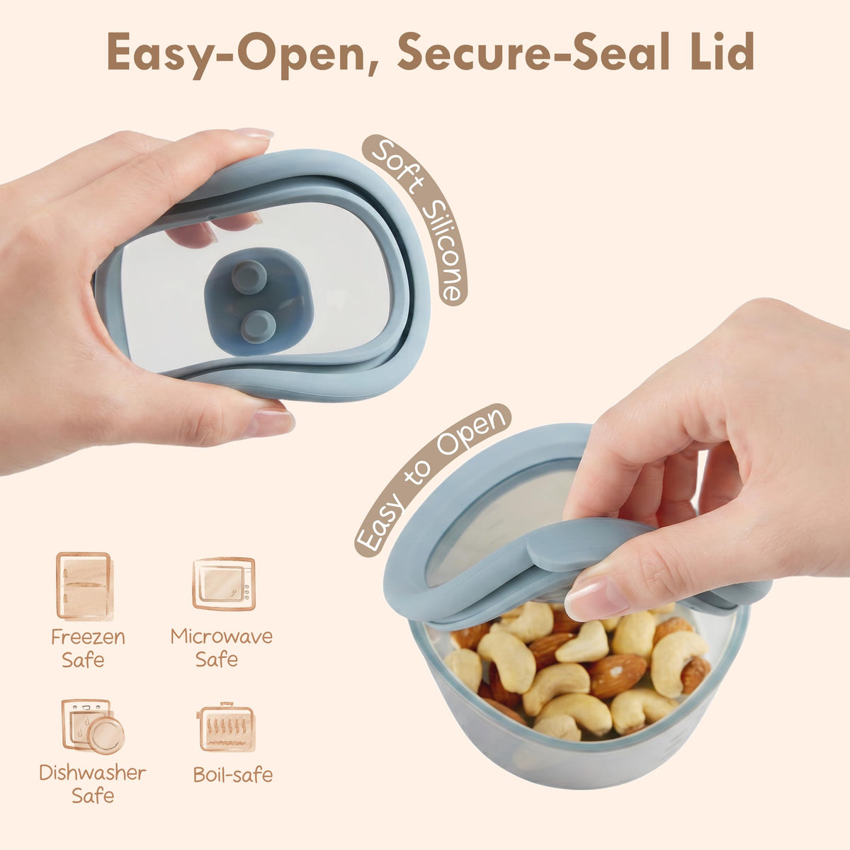 Silicone Snack Containers for Kids | 8 oz Baby Food Storage Containers with Airtight Lids and A Snack Lid | Baby Food