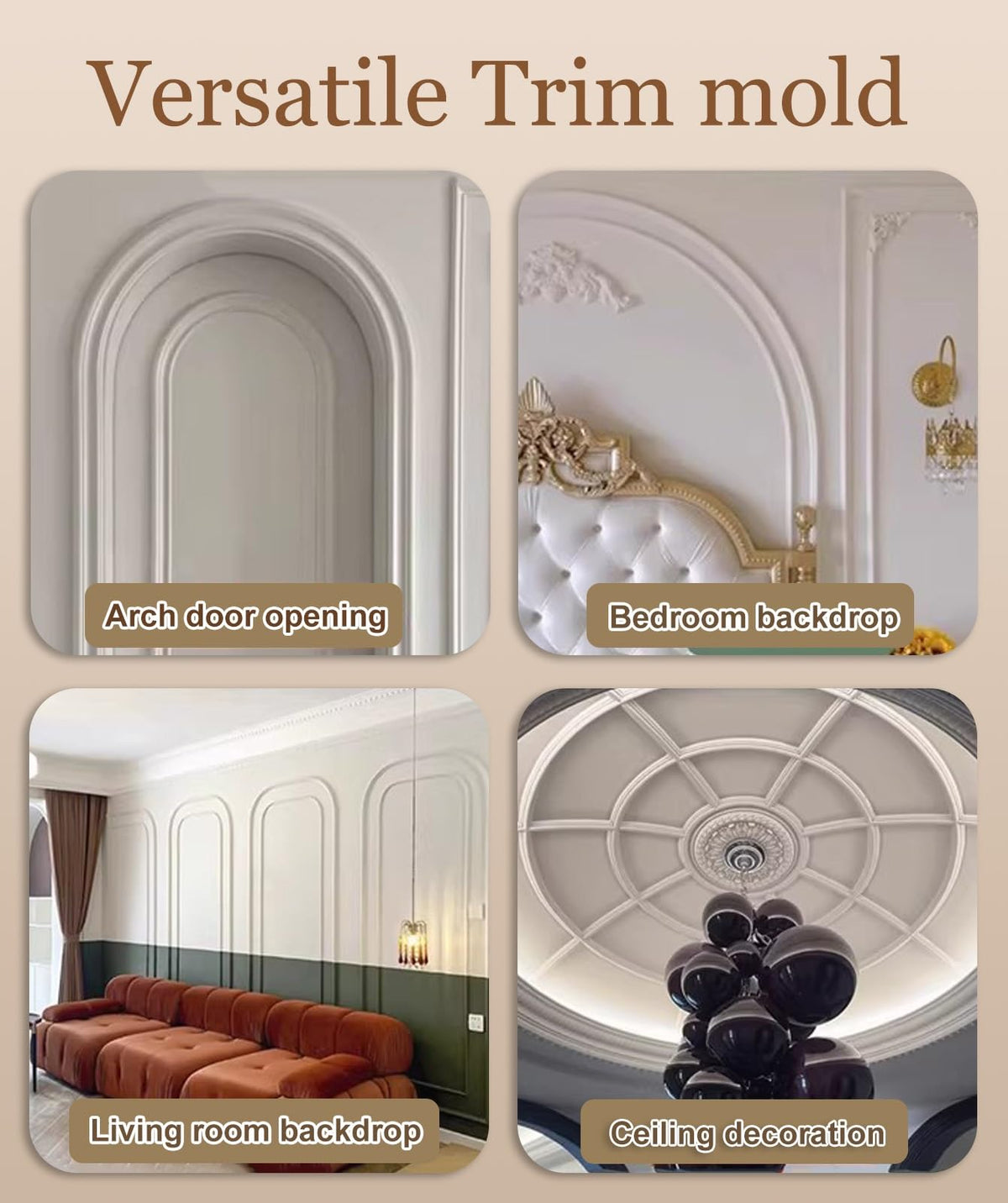 Curved Wall Decorative Molding Trim, PVC Arch Molding Kit for Doorway Drywall, DIY Cuttble Archway Mold Decor for