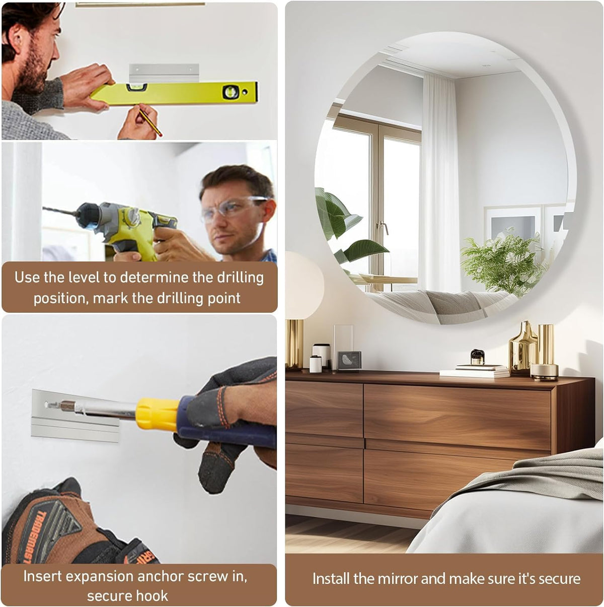 30 Inch Round Frameless Bathroom Mirror, Beveled Round Mirror