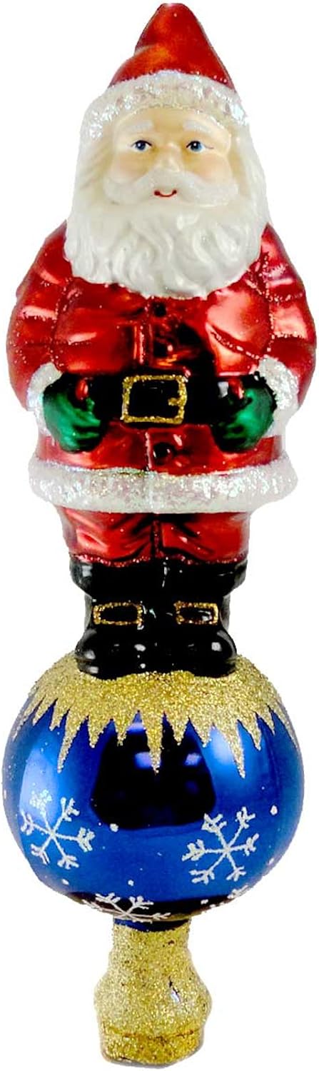 Santa Tree Top Glass Blown Ornament for Christmas Tree, Handcrafted Holiday Decoration, Santa Collection