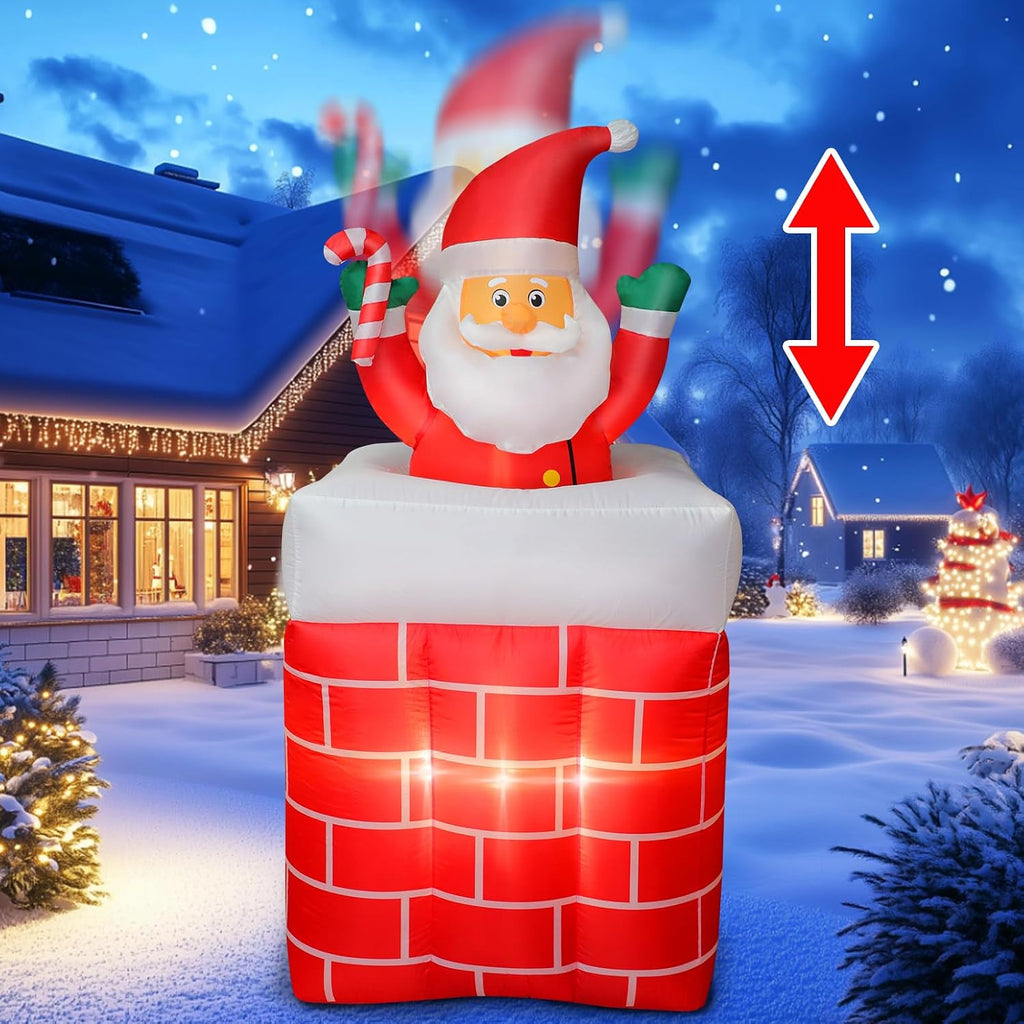 6 FT Christmas Inflatables Santa Claus Up and Down Chimney Decoration