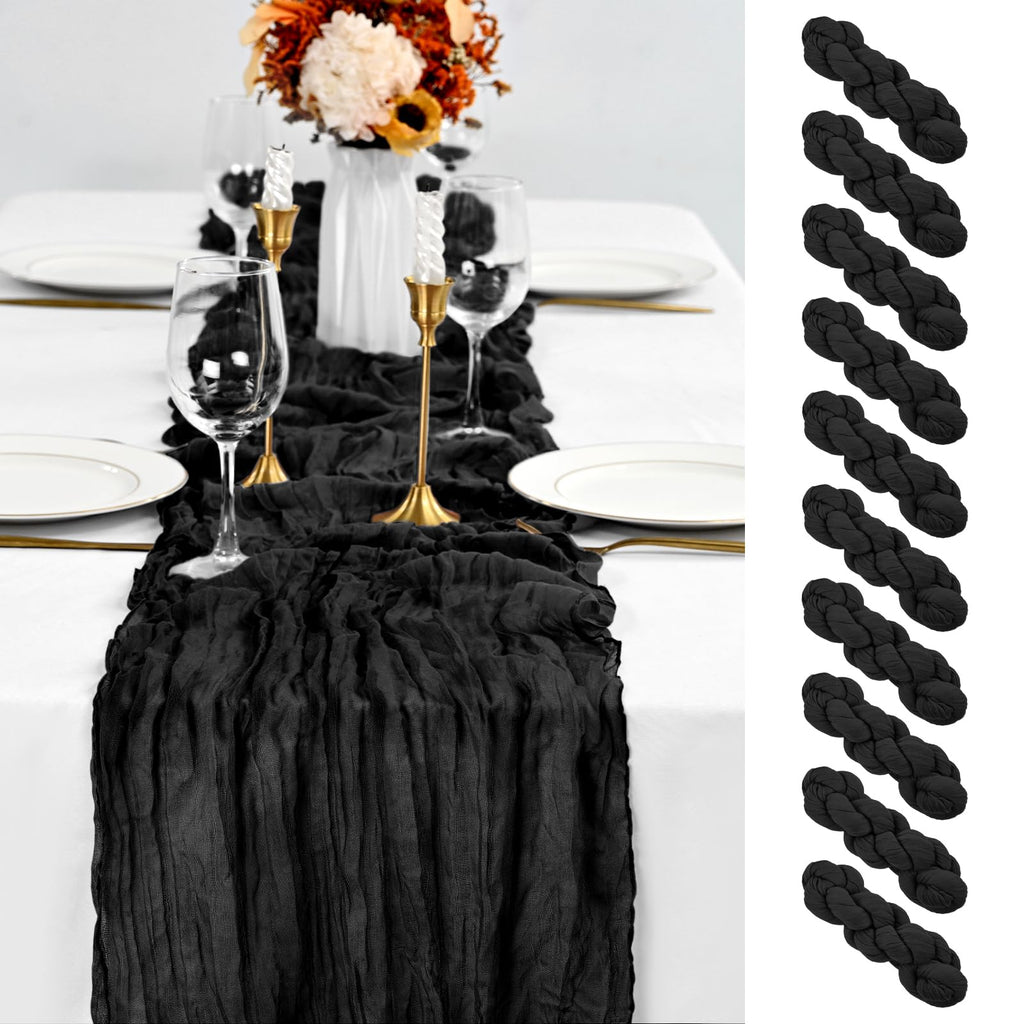 10 Pack Black Table Runner 10Ft Cheesecloth Table Runner Boho Gauze Table Runners Romantic Long Sheer Fabric Cheese