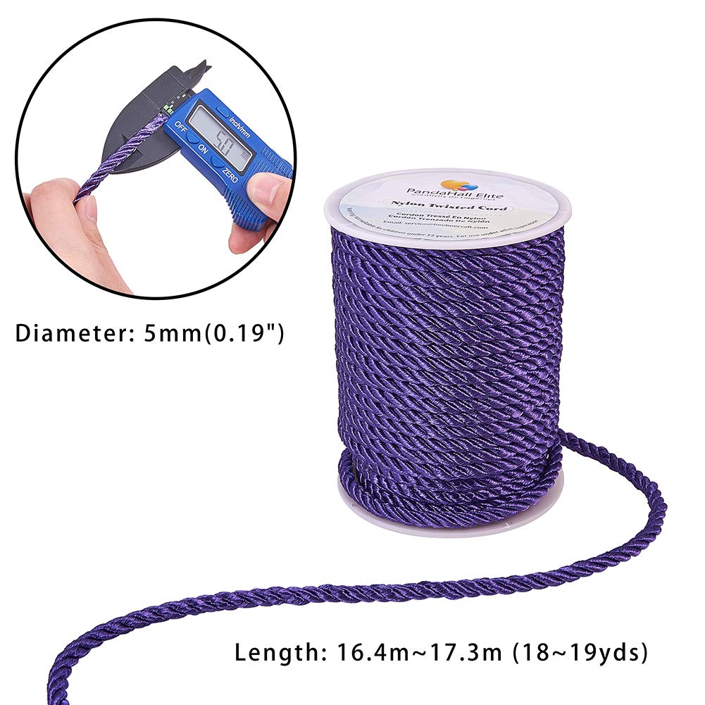 Purple Silk Rope 5mm Twisted Cord Trim 3-Ply Twisted Cord Rope Nylon Crafting Cord Trim Thread String for - 18 Yards