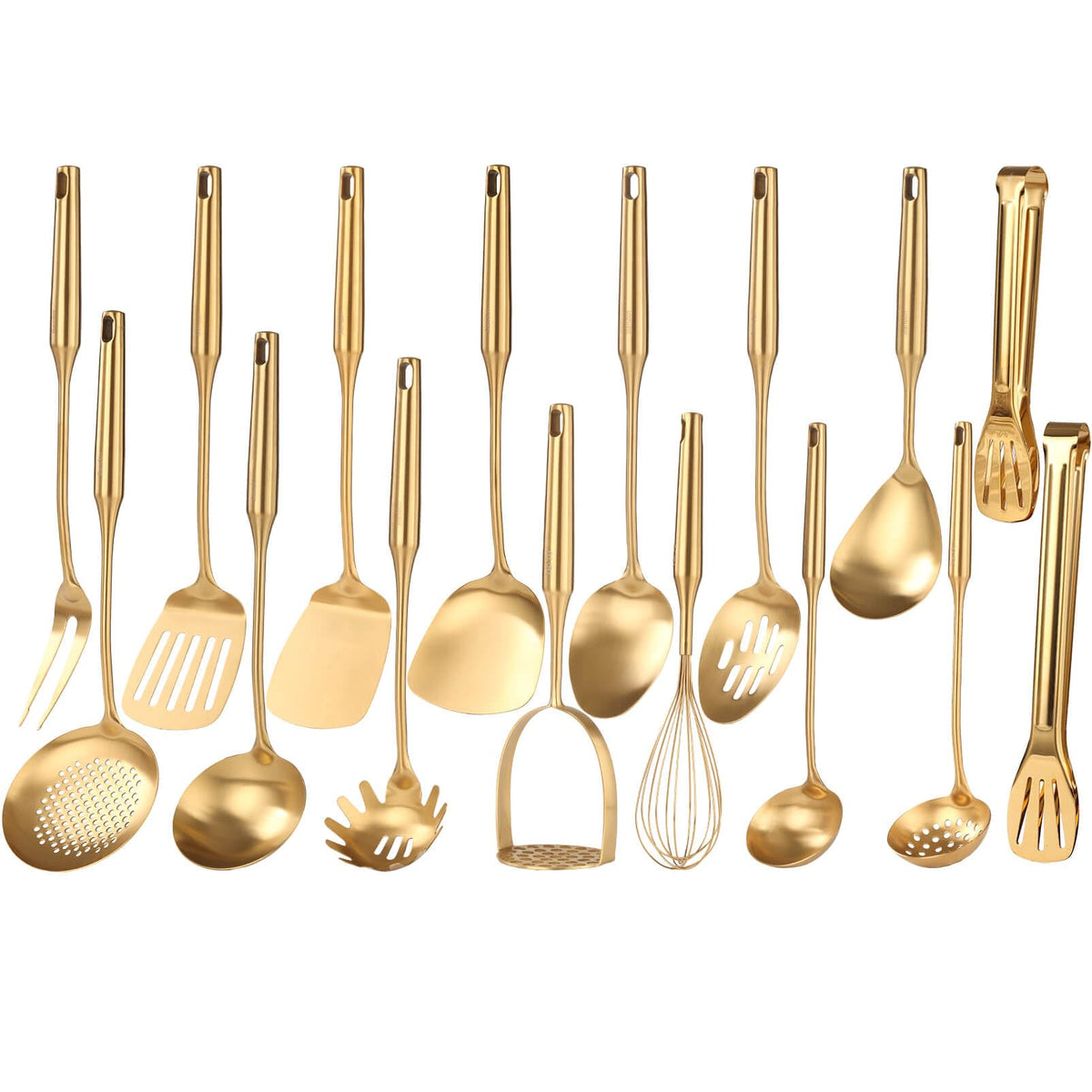 Gold Cooking Utensils Set - 16 PCS All Metal Small and Large Spoons Set
