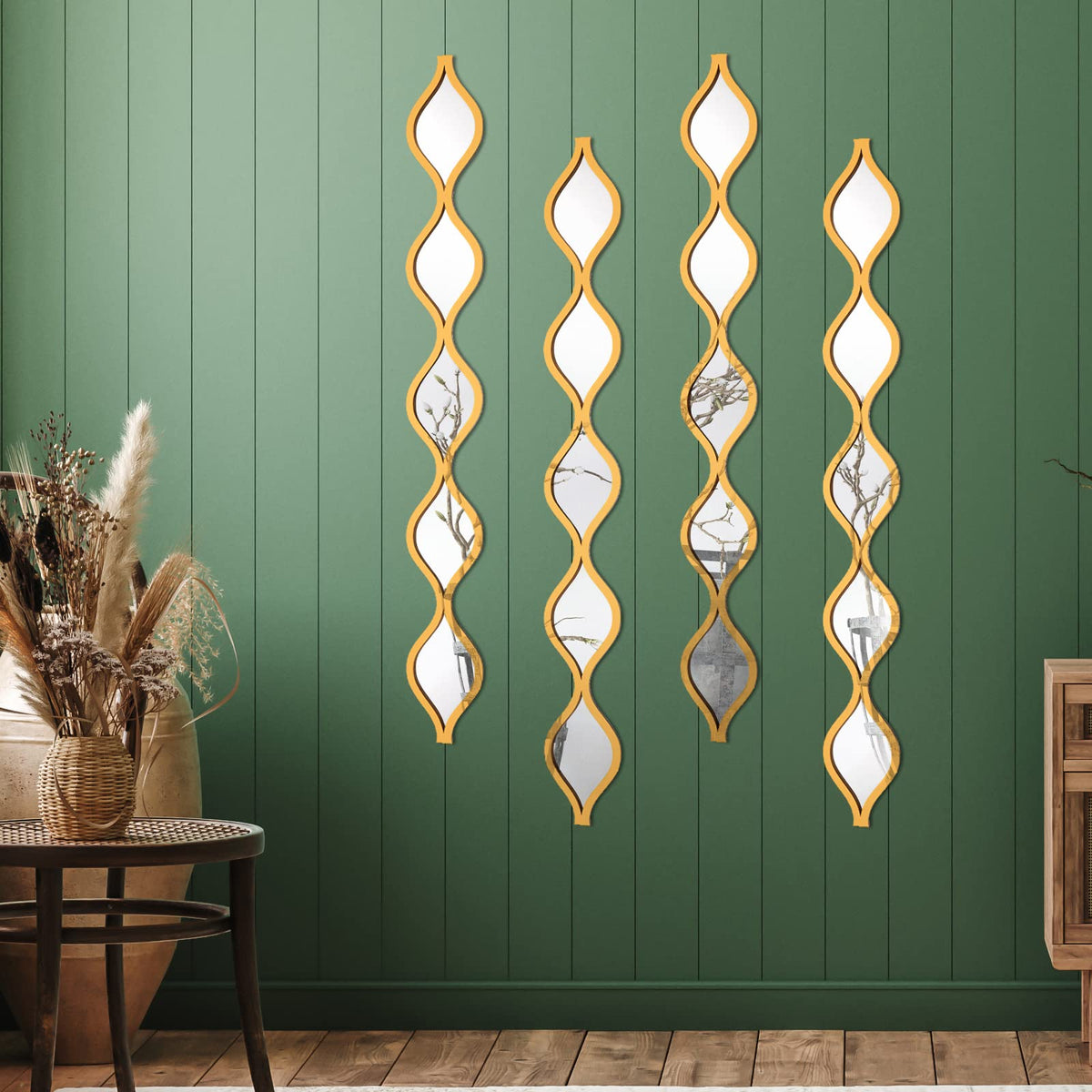 4 Pcs Teardrop Mirror Wall Art Decorative Mirror Wall Decor, Gold