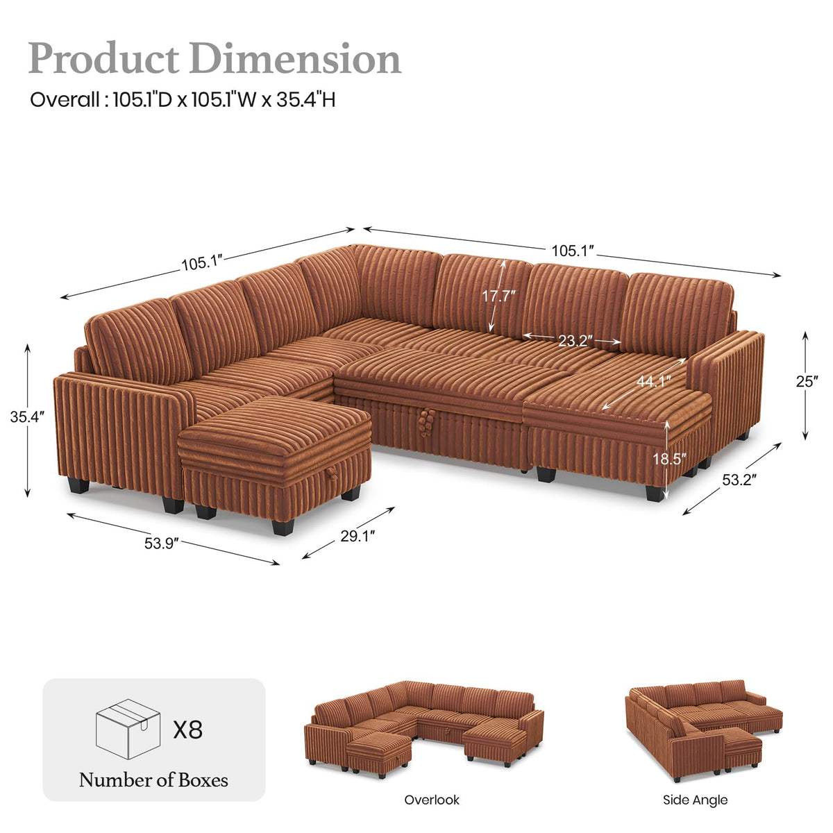 Oversized Sofa Bed Modular Sectional Sleeper Sofa with Pull Out Bed L Shaped Couch with Storage Chaise Brick Red Couch