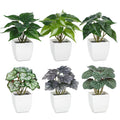 6PCS Fake Plants Potted Artificial Plants, Mini Faux Plants in White Pots Greenery Décor Table Shelf Bathroom