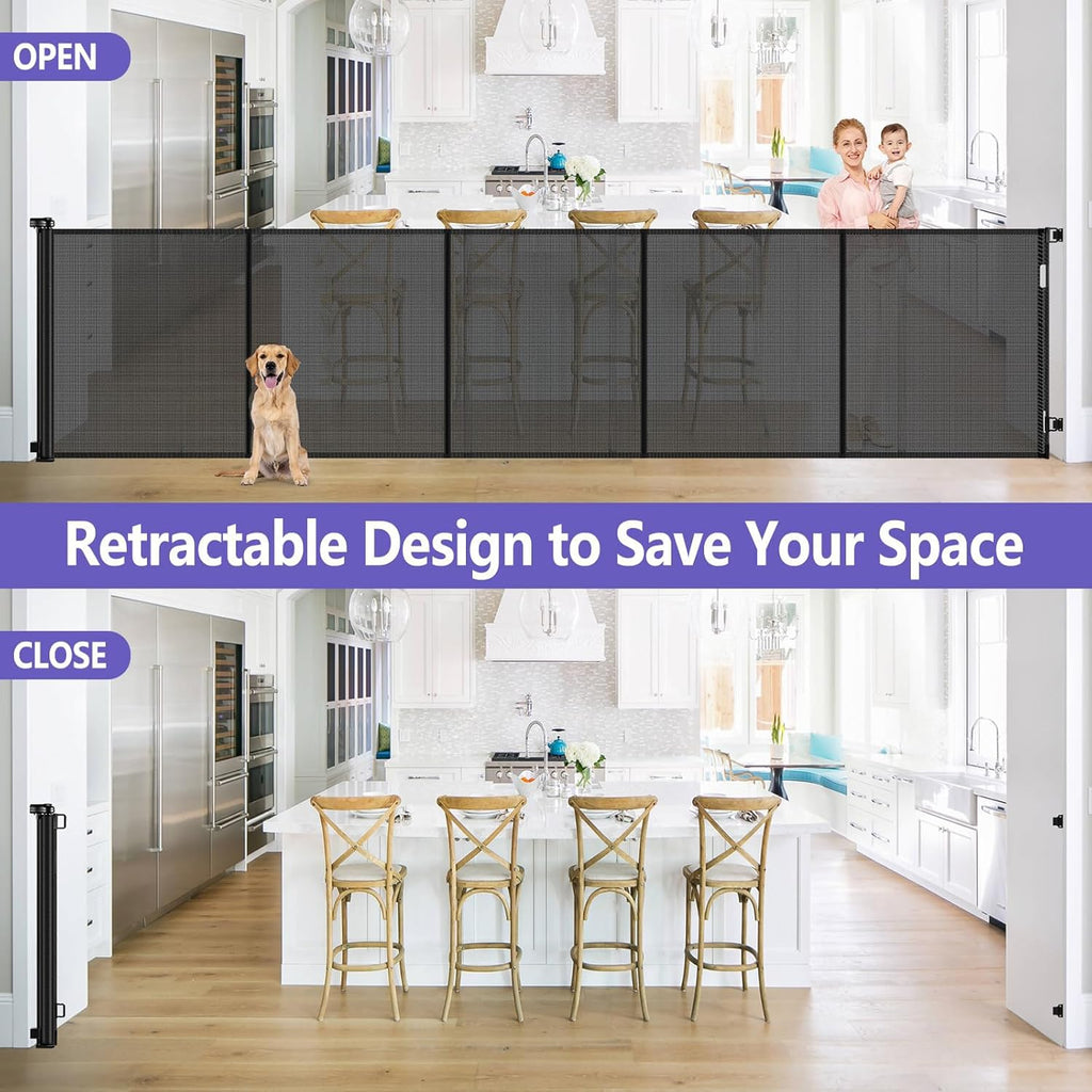 Reinforced 42" Tall Pet Gate 96" Wide Retractable Baby Gate, Indoor/Outdoor