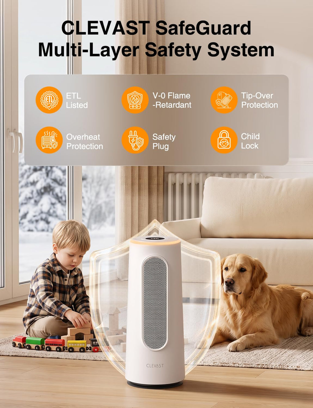 Space Heater for Indoor Use, 1500W Portable Electric Heater, White