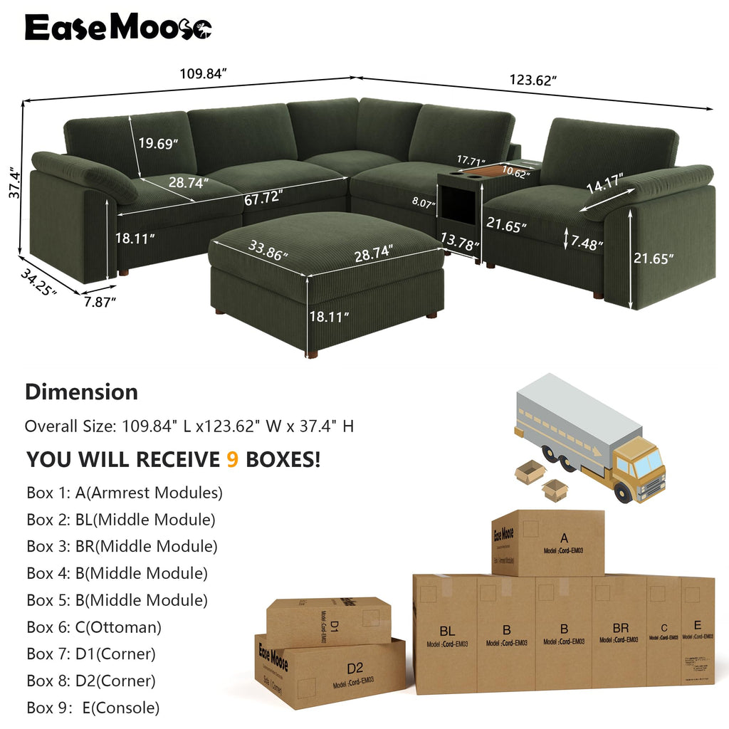 Extra Large Sectional Modular Sofa, U Shape Modular Sofa, Green