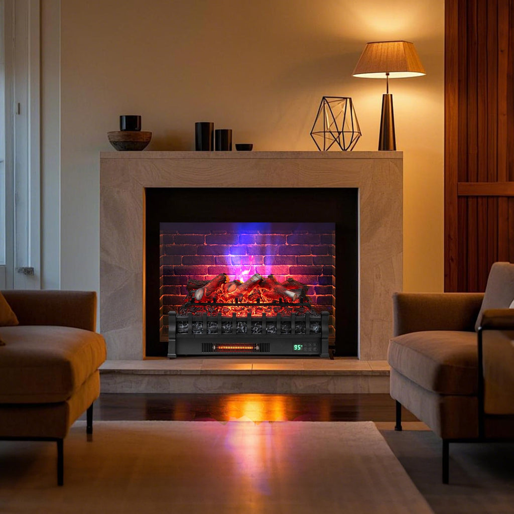 26" WiFi Electric Fireplace Insert Lemon Wood Log W/Crackling