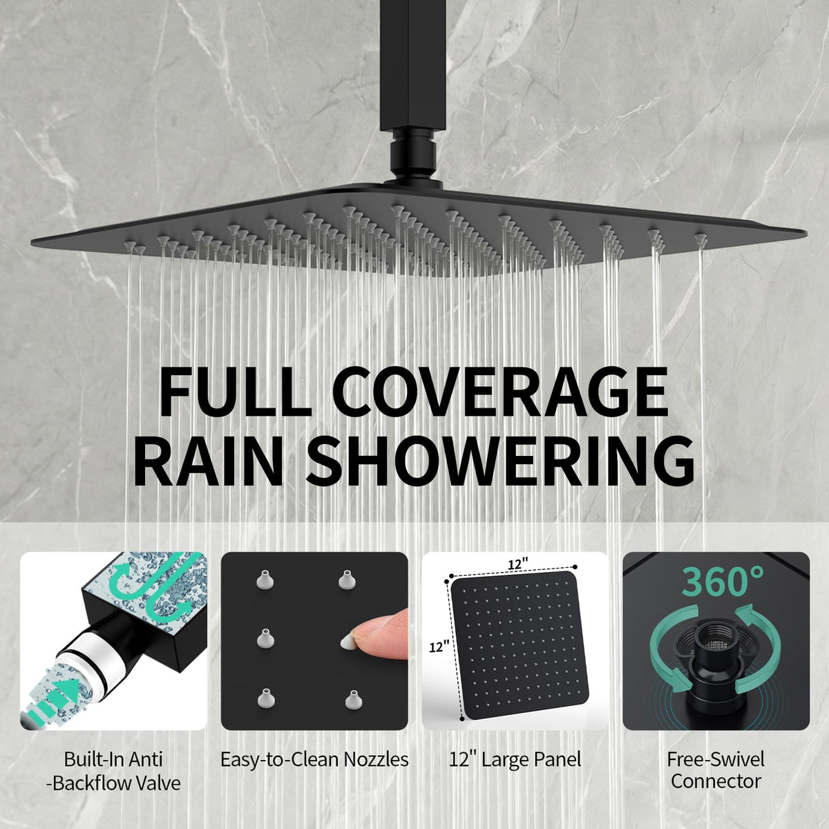 12 Inch Ceiling Mount Rain Shower System,Matte Black