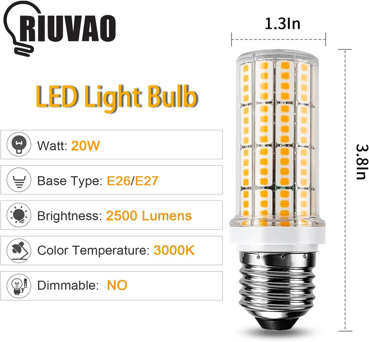 LED Light Bulb 200W Equivalent 2500 Lumen Super Bright 3000K Daylight White 20W Led Bulb E26/E27 Medium Base Garage