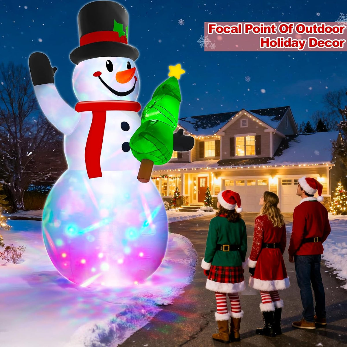 14 FT Large Christmas Inflatables Snowman with Rotating Colorful Light
