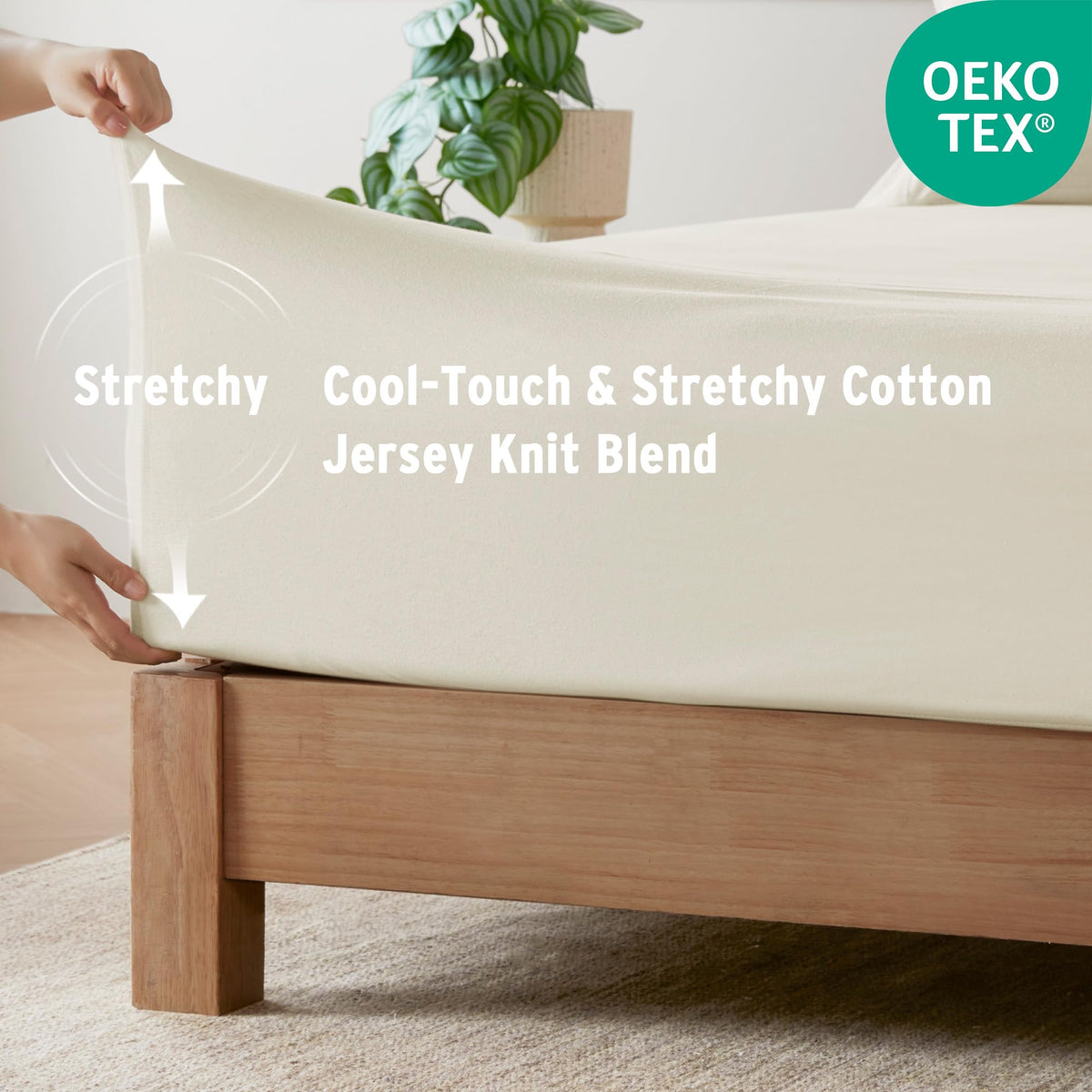 Cotton Blend Jersey Knit Sheet Set Twin XL Size, Cream