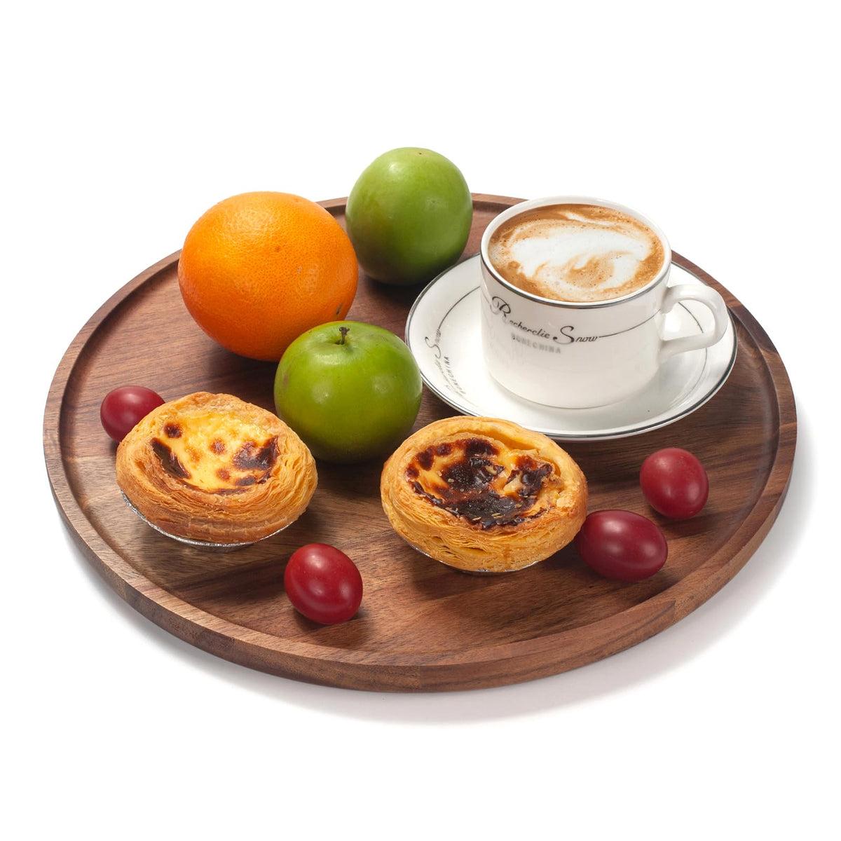 11.8" Round Wood Tray, Acacia Wooden Decorative Serving Tray for Coffee Table and Home Decor, Wooden Appetizer