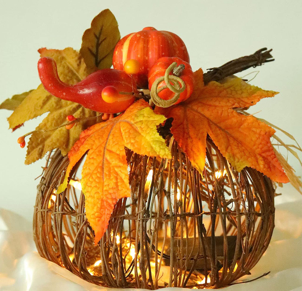 8 Inch Lighted Pumpkin Fall Decor - LED Thanksgiving Decoration